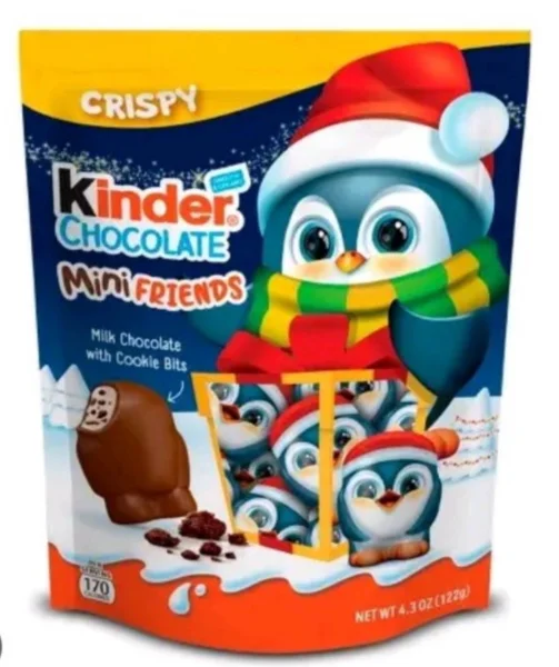 Подарунок Новорічний Цукерки з молочного шоколаду з хрустким печивом Kinder Chocolate Mini Friends Пінгвіни 18шт 122г - 2