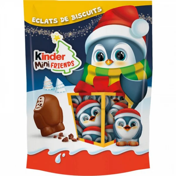 Подарунок Новорічний Цукерки з молочного шоколаду з хрустким печивом Kinder Chocolate Mini Friends Пінгвіни 18шт 122г - 1