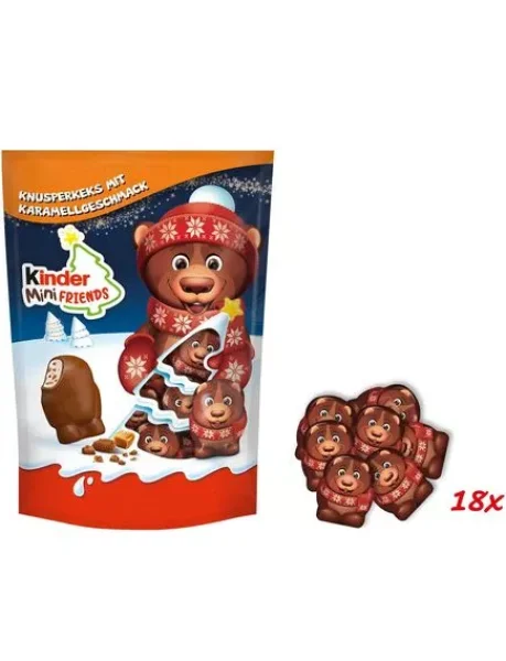 Подарунок Новорічний Цукерки з хрустким печивом зі смаком карамелі Kinder Chocolate Mini Friends Ведмедики 18шт 122г - 2