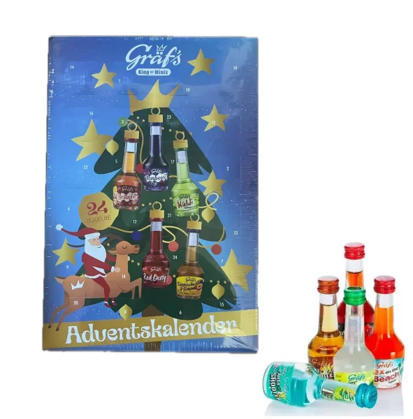 Набір Подарунок 24 Liquers Новорічний Адвент календар Graf's King of Minis Advent Calendar 24 Лікери мініпляшечки Дорослий 480мл - 1