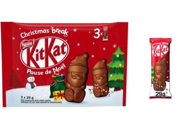 Шоколадні фігурки Санта Різдвяний Перекус Nestle KitKat Christmas break вафлі в молочному шоколаді 3шт 87г - 1