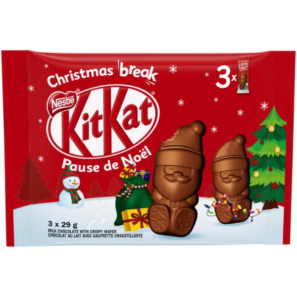 Шоколадні фігурки Санта Різдвяний Перекус Nestle KitKat Christmas break вафлі в молочному шоколаді 3шт 87г - 2