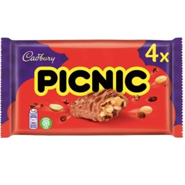 Батончики з молочного шоколаду Cadbury Picnic Riegel Bars Mix з начинкою із арахісу родзинками та злаків 4шт 152г - 2