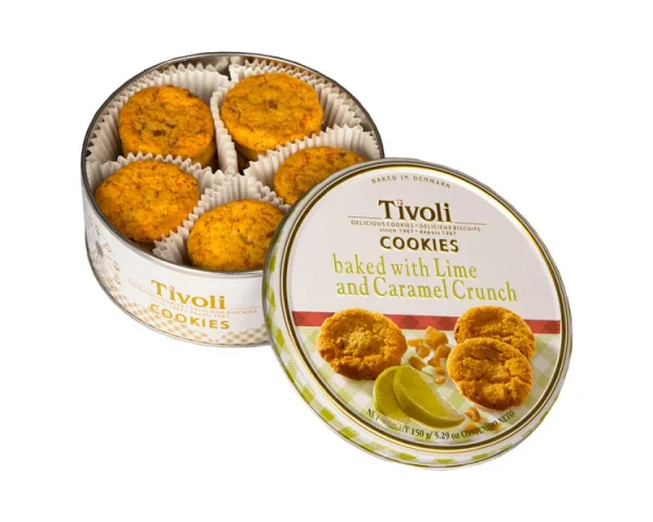 Печиво вершкове Cвяткове Jacobsens Bakery Tivoli Delicious Danish Cookies Caramel Crunch&Lime карамельний кранч з лаймом Бокс 150г - 1