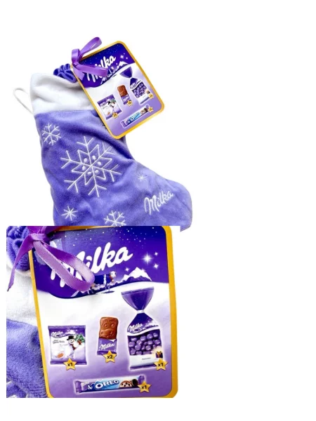 Набір Подарунок Новорічна Шкарпетка з підвіскою Milka Christmas Sock Шоколадні цукерки Дитячий 196г - 1