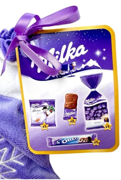 Набір Подарунок Новорічна Шкарпетка з підвіскою Milka Christmas Sock Шоколадні цукерки Дитячий 196г - 2
