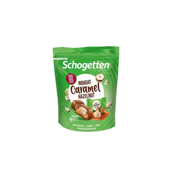 Шоколадні цукерки з цільним лісовим горіхом та кремом нуга Schogetten Specials Nougat Caramel Hazelnut карамель 15шт 116г - 1