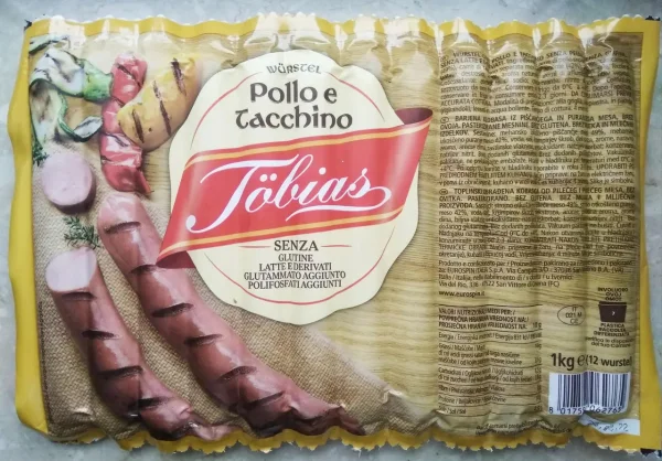 Сосиски з мяса курки та індички Wurstel Pollo e Tacchino Töbias без глютену та лактози 10шт 1000г - 1