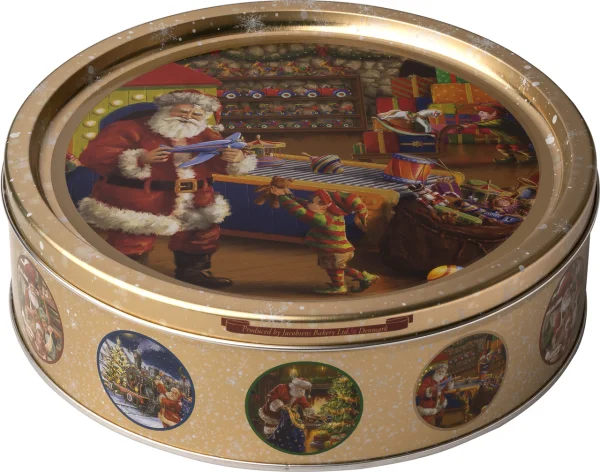 Печиво вершкове Новорічне Cвяткове Jacobsens Bakery Delicious Danish Cookies Santa Play Elf Tree Санта гра з Ельфами Бокс 340г - 1