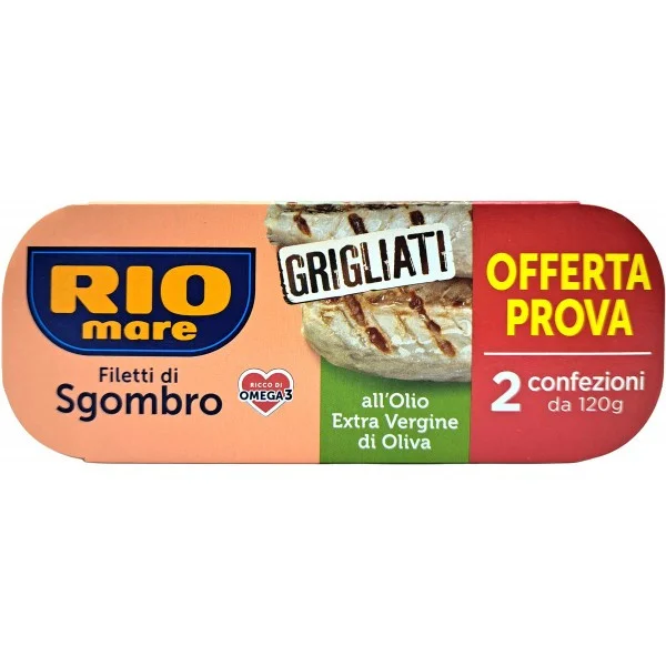 Філе Скумбрії на грилі в оливковій олії першого віджиму Rio Mare Filetti Sgombro Extra Vergine di Oliva Grigliati Omega3 2шт 240г - 1