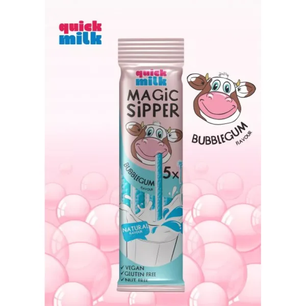 Трубочки для молока Без глютену Felfoldi Quick Milk Magic Sipper BubbleGum зі смаком баблгам 5шт 30г - 1