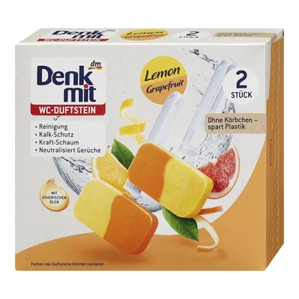 Підвіска Ароматичний блок для очищенння унітазу Denkmit WC Duftstain Lemon Grapefruit з подвійним ароматом Лимон Грейпфрут 2шт - 1