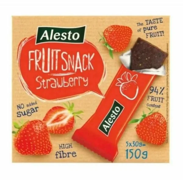 Батончики фруктові Без цукру Alesto Fruit Snack No sugar Strawberry снеки Полуниця 5шт 150г - 1