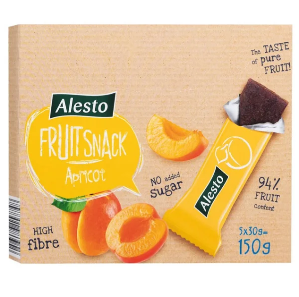Батончики фруктові Без цукру Alesto Fruit Snack No sugar Apricot снеки Абрикос 5шт 150г - 1