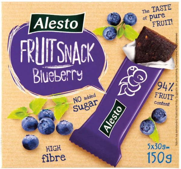 Батончики фруктові Без цукру Alesto Fruit Snack No sugar Blueberry снеки Чорниця 5шт 150г - 1