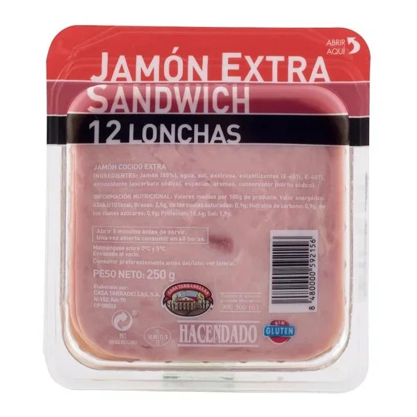 Шинка з хамоном тостова Hasendado Jamon Extra для Ланчу Слайси 12шт 250г - 1