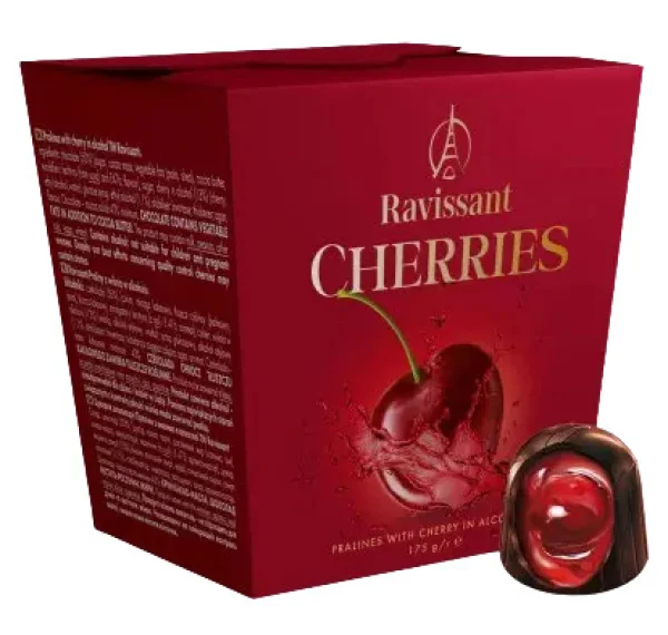 Шоколадні цукерки вишня в чорному шоколаді з лікером Ravissant Сherries Praline праліне 175г - 1