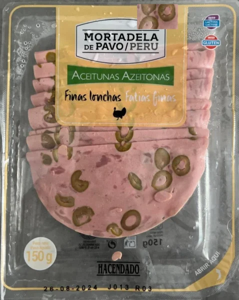 Шинка з Індика з оливками тостова Hacendado Mortadela de Pavo Peru Aceitunas Azeitonas бутербродна Слайси 8шт 150г - 1