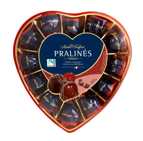Цукерки шоколадні Вишня в лікері Maitre Truffout Pralines Kirsch Подарунковий Бокс Сердечко 165г - 1