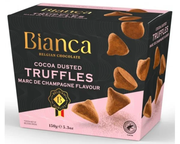 Цукерки трюфель Бельгійській шоколад Bianca Belgian chocolate Truffles Marc de Champagne Flavour чорний Марк де шампань 12шт 150г - 1