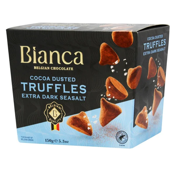 Цукерки трюфель Бельгійській шоколад Bianca Belgian chocolate Truffles Extra dark Seasalt Екстра чорний з Морською сіллю 12шт 150г - 1