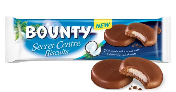 Печиво з кокосовою стружкою Bounty Secret Centre biscuits Баунті Секретний Центр Бісквіт в молочному шоколаді 4шт 132г - 1