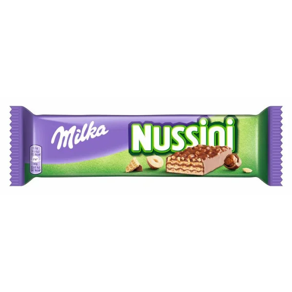 Вафлі батончик Шоколадні Milka Nussini mini Мілка міні плитка з лісовим горіхом 32г - 2