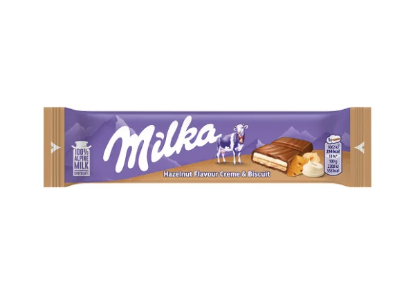 Печиво бісквітне батончик в Шоколаді Milka Hazelnut flavour Creme Bisquit mini Мілка міні плитка з лісовим горіхом 46г - 1