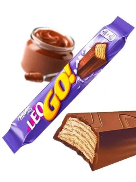 Вафлі батончик Шоколадні Milka Leo Go mini Мілка Лео гоу міні плитка з лісовим горіхом 48г - 2