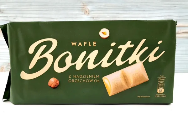 Вафлі Бари солодкі Biedronka Bonitki Wafle z nadzieniem Orzechowym Боніткі з кремом з горіхів 12шт 210г - 1