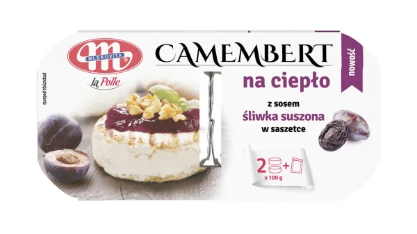 Сир із білою Цвіллю Mlekovita La Polle Camembert na ciepło z Sosem śliwka suszona Камамбер з соусом сушена Слива 2шт 230г - 1