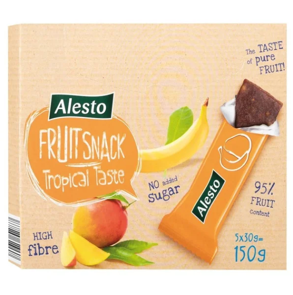 Батончики фруктові Без цукру Alesto Fruit Snack No sugar Tropical Taste снеки Тропічні фрукти 5шт 150г - 1