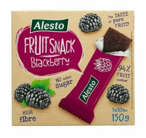 Батончики фруктові Без цукру Alesto Fruit Snack No sugar Blackberry снеки Ожина 5шт 150г - 1