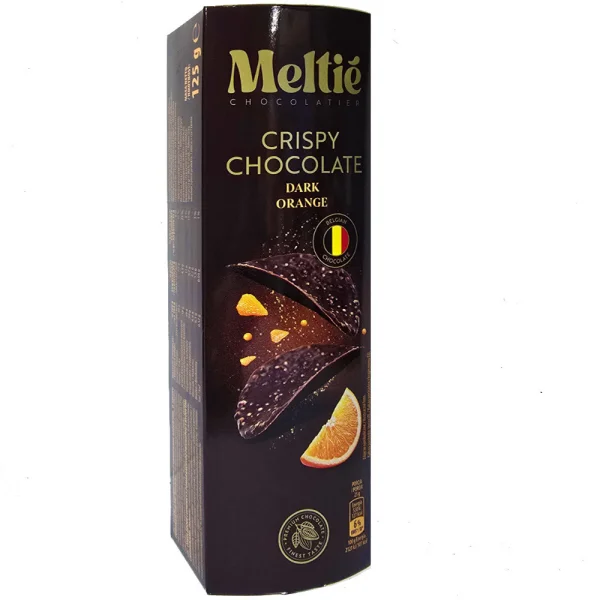 Чіпси Шоколадні Meltie Crispy Chocolate Dark Orange Мелті снеки Чорний шоколад з Апельсином тубус 125г - 1