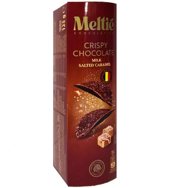 Чіпси Шоколадні Meltie Crispy Chocolate Milk Salted Caramel Мелті снеки Молочний шоколад Солена карамель тубус 125г - 1