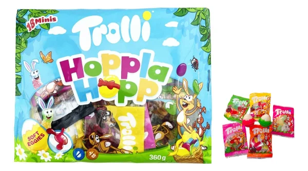 Цукерки желейні Trolli Hoppla Hopp Soft Eggies Minis Mix Тролі Хопла Хоп Мініс мікс фруктові Асорті 18шт 360г - 1