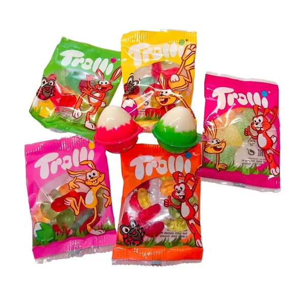 Цукерки желейні Trolli Hoppla Hopp Soft Eggies Minis Mix Тролі Хопла Хоп Мініс мікс фруктові Асорті 18шт 360г - 3
