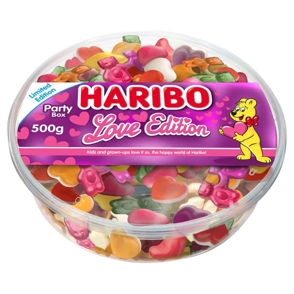 Цукерки Сердечка жувальні набір Haribo Love Edition Party Box Mix Харібо Кохання мікс желейні Фруктове асорті Паті Бокс 500г - 1