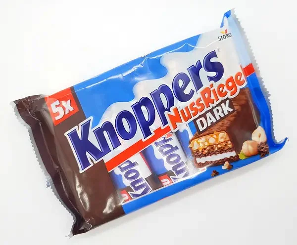 Батончики Шоколадні Storck Knoppers NussRiegel Dark 5X Bar Кнопперс Сендвіч Чорний шоколад з Нугою та лісовими горіхами 5шт 200г - 1