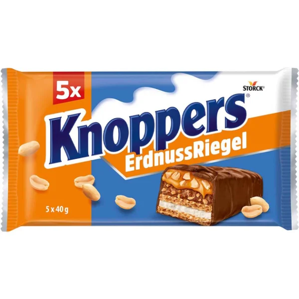 Батончики Шоколадні Storck Knoppers ErdNuss Riegel 5X Bar Кнопперс Сендвіч Молочний шоколад з Нугою та арахісом 5шт 200г - 1