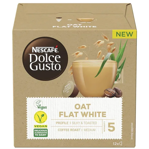 Кава мелена в Капсулах безлактозна Nescafe Dolce Gusto Oat Flat White Silky Toasted Арабіка Нескафе злаки Овес білий 12шт 400г - 1