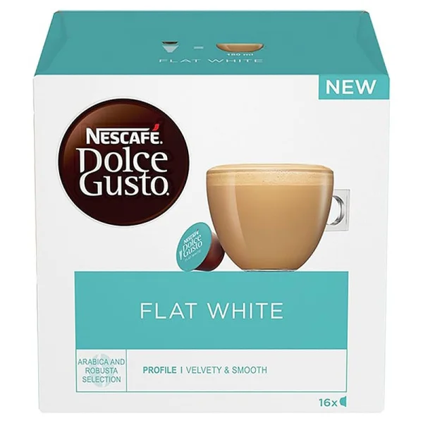 Кава мелена в Капсулах Nescafe Dolce Gusto Flat White Velvety Smooth Arabica Robusta Нескафе середній Білий 16шт 425г - 1