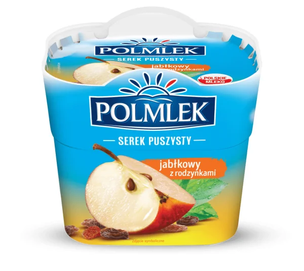Сир вершковий Polmlek Serek Puszysty Jabłkowy rodzynki Capresi Полмлек Капрезі Сирок десерт творожний Яблуко Родзинки Стакан 150г - 1