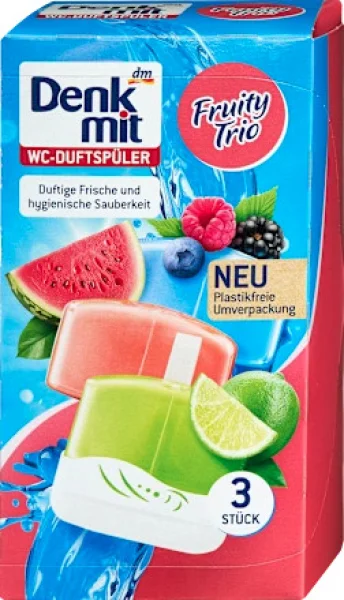 Підвіска Ароматичний блок для очистки унітазу Denkmit WC DuftSpuler Fruity Trio ДенкМіт Фруктове Тріо Лайм Кавун Лісові Ягоди 3шт - 1