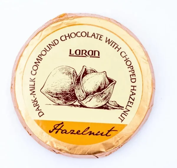 Цукерка шоколадна Медальон Laran Dark Milk Compound Chocolate Chopped Hazelnut Ларан темномолочний шоколад з Фундуком в Фользі 20г - 1