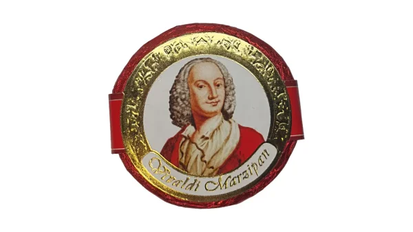 Цукерка шоколадна Монета Laran Vivaldi Marzipan Coin Ларан Вівальді Марципан з чорносливом в молочному шоколаді в Фользі 42г - 1