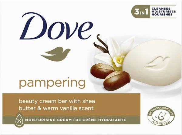 Мило-крем кускове Dove Pampering 3in1 Moisturising Cream bar Shea butter Vanilla Дав 3в1 Балування з маслом Ши та Ваніллю 90г - 1