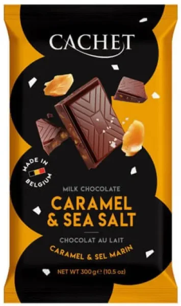 Шоколад Преміум молочний Cachet Milk Chocolate Caramel&Sea salt Кашет з карамеллю та Морською сіллю 300г - 1