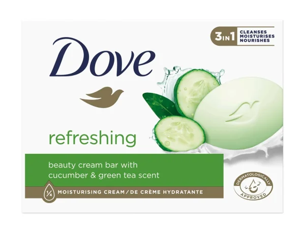 Мило-крем кускове Dove Refreshing 3in1 Moisturising Cream Cucumber Green Tea Дав 3в1 Освіжаюче з Огірком та Зеленим чаєм 90г - 1