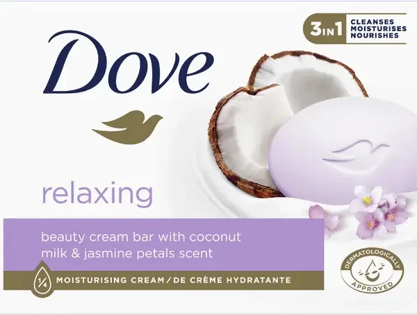 Мило-крем кускове Dove Relaxing 3in1 Moisturising Cream bar Coconut Milk Jasmine Дав 3в1 Релаксуюче з маслом Кокоса і Жасміном 90г - 1